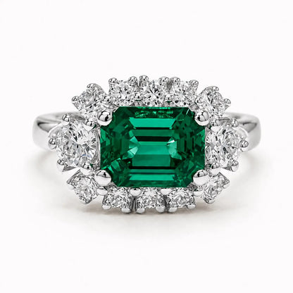 3.50 CTW Emerald Cut Emerald Engagement Ring 14K Solid Gold, East West Emerald Cut Emerald  Wedding Ring, May Birthstone Jewelery  #9016
