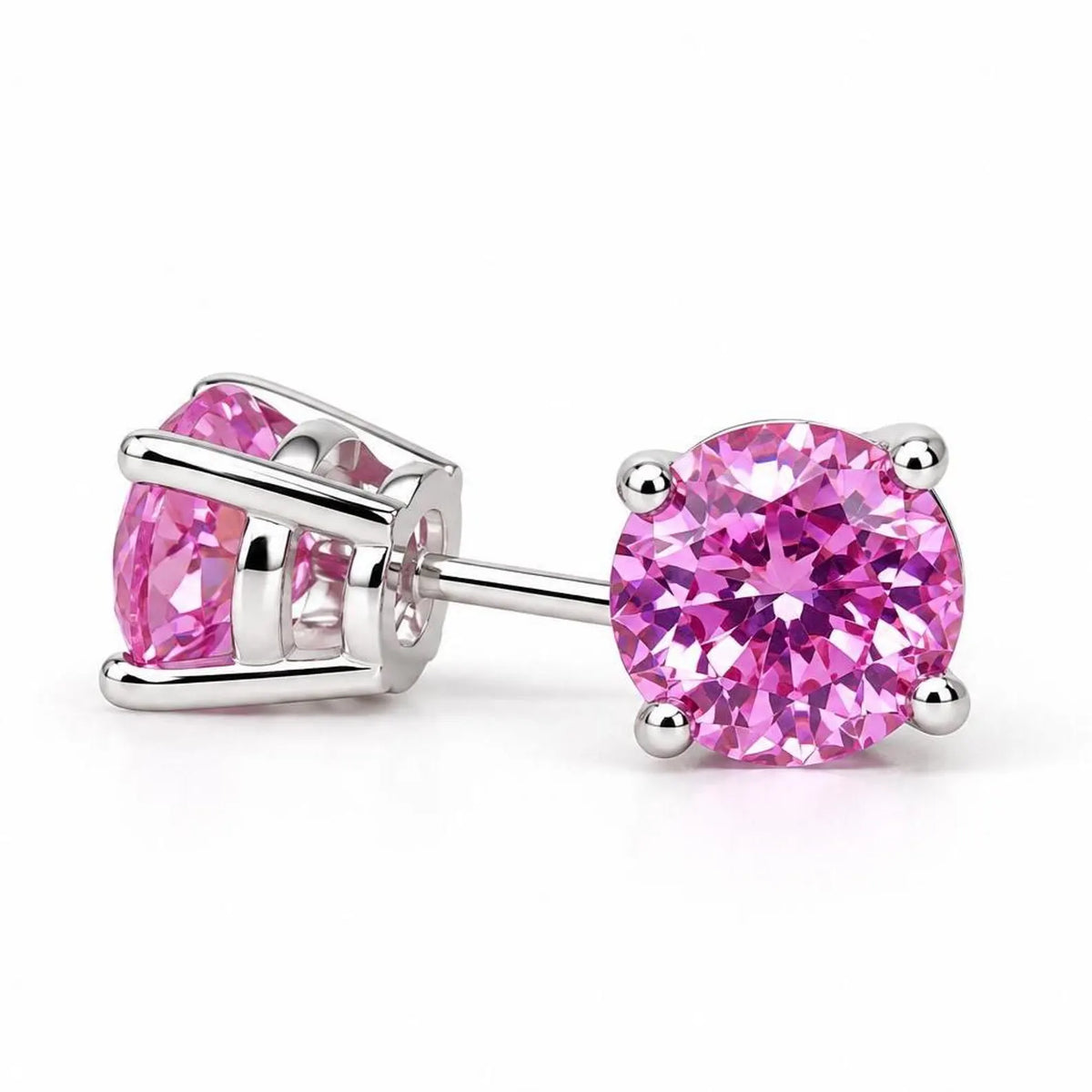 Pink Sapphire Earrings, Round Brilliant Stud Earrings,  1.00ctw. Earrings, Birthstone Earrings, 14K White Gold,  #6435