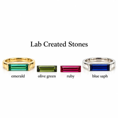 Elongated Baguette Shaped  Blue Sapphire Stackable Ring White Gold, September Birthstone Stacking Gold Ring, Bezel Set Stacking Ring   #7459