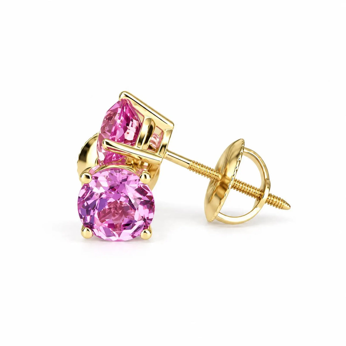 Pink Sapphire Earrings, Round Brilliant Stud Earrings,  1.00ctw. Earrings, Birthstone Earrings, 14K White Gold,  #6435