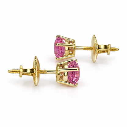 Pink Sapphire Earrings, Round Brilliant Stud Earrings,  1.00ctw. Earrings, Birthstone Earrings, 14K White Gold,  #6435