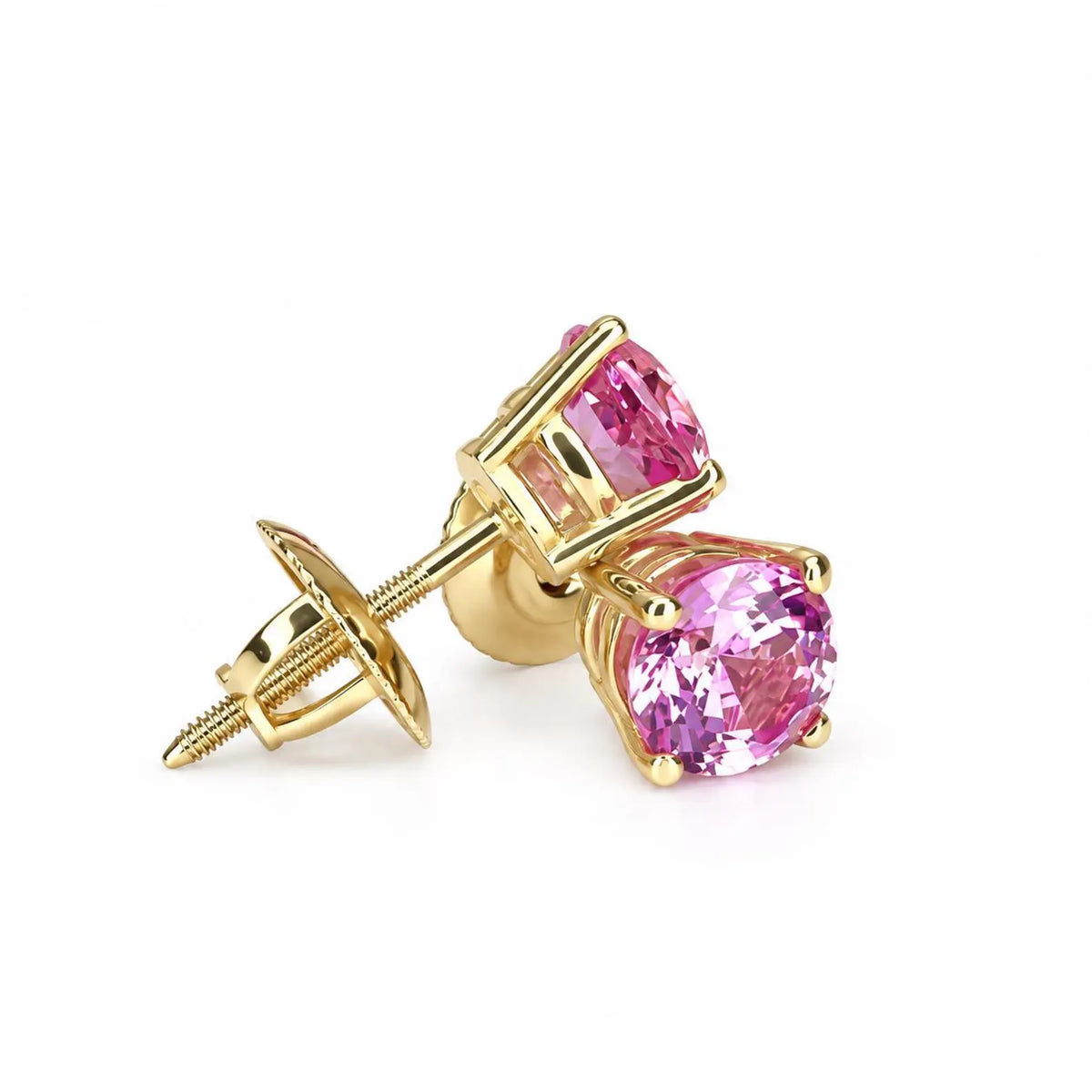 Pink Sapphire Earrings, Round Brilliant Stud Earrings,  1.00ctw. Earrings, Birthstone Earrings, 14K White Gold,  #6435
