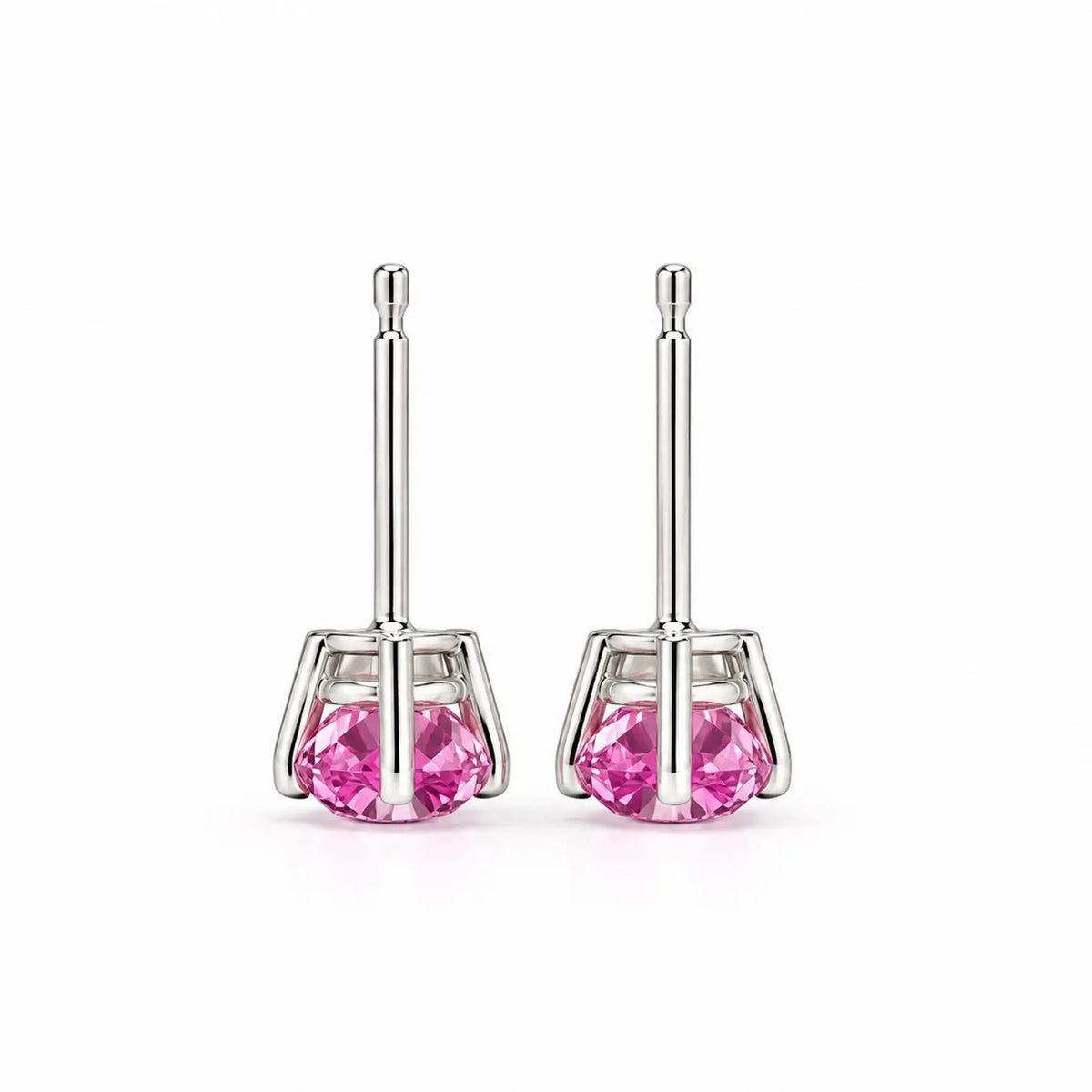 Pink Sapphire Earrings, Round Brilliant Stud Earrings,  1.00ctw. Earrings, Birthstone Earrings, 14K White Gold,  #6435
