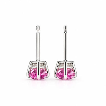 Pink Sapphire Earrings, Round Brilliant Stud Earrings,  1.00ctw. Earrings, Birthstone Earrings, 14K White Gold,  #6435