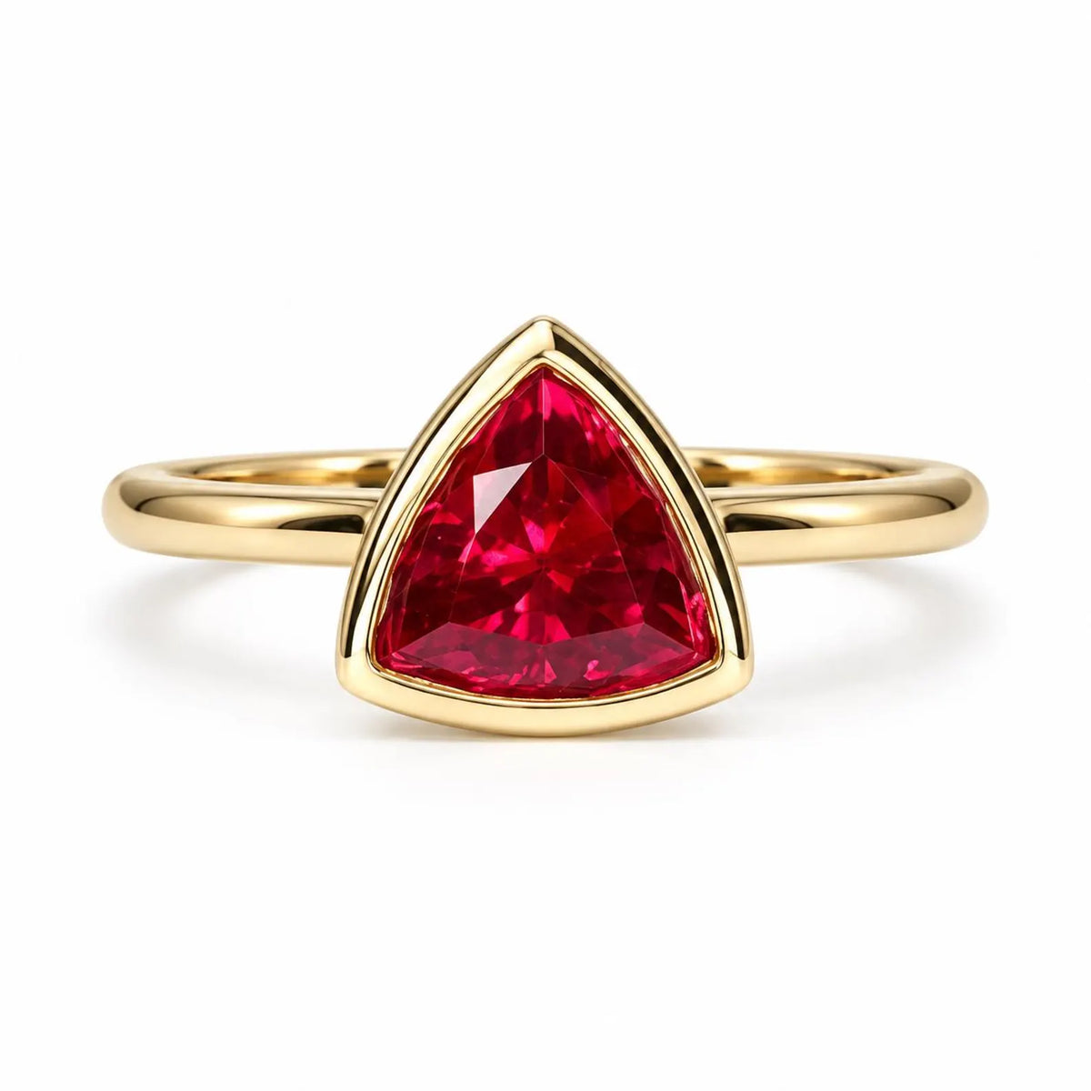 Triangle gemstone bezel set ring, trillion cut ruby engagement ring for women, 14K solid gold, geometric ruby stacking minimalist ring #7884