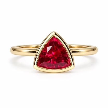 Triangle gemstone bezel set ring, trillion cut ruby engagement ring for women, 14K solid gold, geometric ruby stacking minimalist ring #7884