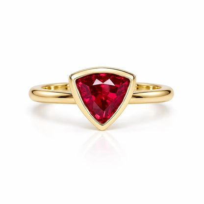 Triangle gemstone bezel set ring, trillion cut ruby engagement ring for women, 14K solid gold, geometric ruby stacking minimalist ring #7884
