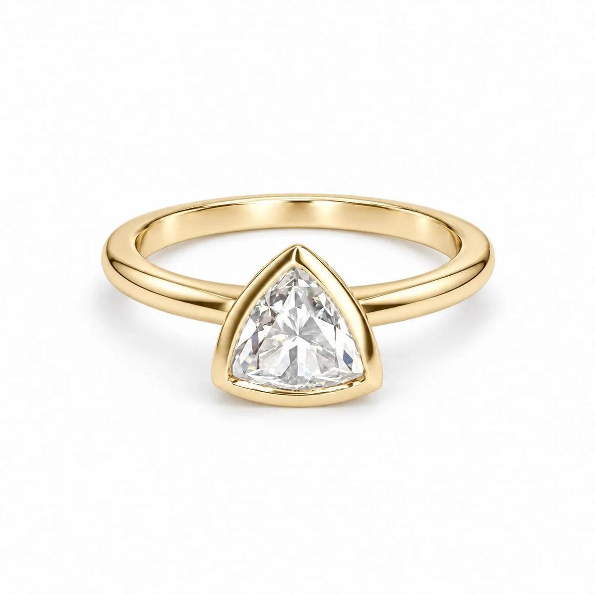 Bezel Set Moissanite Engagement Ring | Trillion Cut Moissanite Wedding Ring | Unique Bezel Set Solitaire 14K Solid White/Yellow Gold | #8085