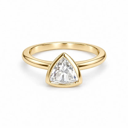 Bezel Set Moissanite Engagement Ring | Trillion Cut Moissanite Wedding Ring | Unique Bezel Set Solitaire 14K Solid White/Yellow Gold | #8085