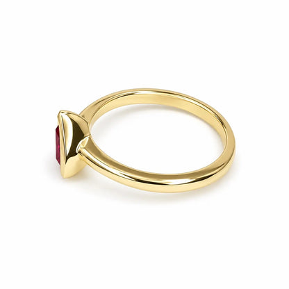 Triangle gemstone bezel set ring, trillion cut ruby engagement ring for women, 14K solid gold, geometric ruby stacking minimalist ring #7884