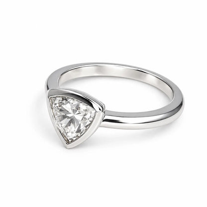 Bezel Set Moissanite Engagement Ring | Trillion Cut Moissanite Wedding Ring | Unique Bezel Set Solitaire 14K Solid White/Yellow Gold | #8085
