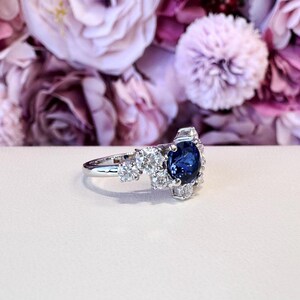Blue Sapphire and Lab Diamond Geometric Ring 14K Solid Gold, Blue Sapphire Cluster Ring September Birthstone #8800
