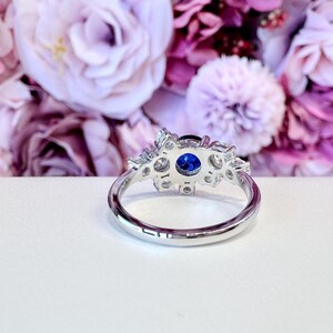 Blue Sapphire and Lab Diamond Geometric Ring 14K Solid Gold, Blue Sapphire Cluster Ring September Birthstone #8800