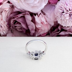 Blue Sapphire and Lab Diamond Geometric Ring 14K Solid Gold, Blue Sapphire Cluster Ring September Birthstone #8800