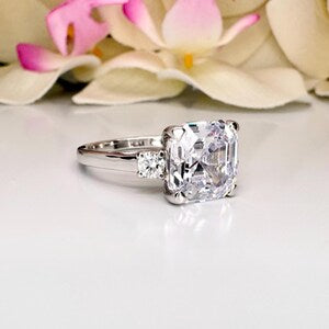 Asscher Cut Engagement ring 14K Solid Gold , Cubic Zirconia Wedding Ring #8801