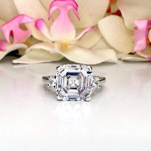 Asscher Cut Engagement ring 14K Solid Gold , Cubic Zirconia Wedding Ring #8801