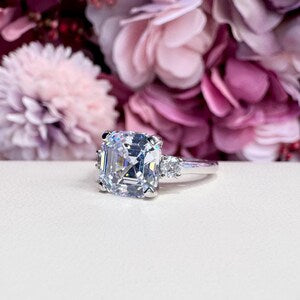 Asscher Cut Engagement ring 14K Solid Gold , Cubic Zirconia Wedding Ring #8801