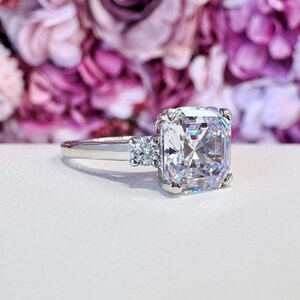 Asscher Cut Engagement ring 14K Solid Gold , Cubic Zirconia Wedding Ring #8801