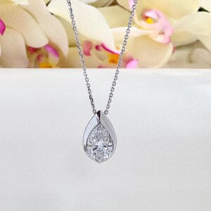 1.00 CTW Lab Grown Diamond Pear Shape Bezel Set Pendant Necklace 14K Solid Gold Dainty Layering Necklace #8829