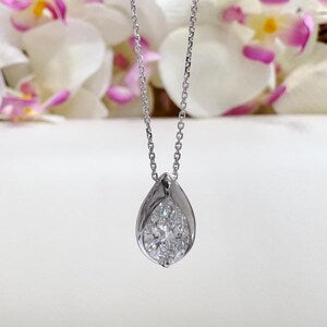1.00 CTW Lab Grown Diamond Pear Shape Bezel Set Pendant Necklace 14K Solid Gold Dainty Layering Necklace #8829
