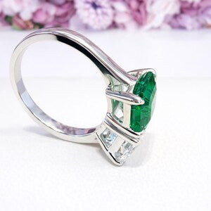 Toi Et Moi Ring Emerlad Cut Engagement Ring 14K Solid Gold Unique Two Stone Wedding Promise Anniversary Ring Two Stone Ring #8835