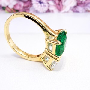 Toi Et Moi Ring Emerlad Cut Engagement Ring 14K Solid Gold Unique Two Stone Wedding Promise Anniversary Ring Two Stone Ring #8835