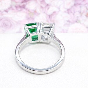 Toi Et Moi Ring Emerlad Cut Engagement Ring 14K Solid Gold Unique Two Stone Wedding Promise Anniversary Ring Two Stone Ring #8835