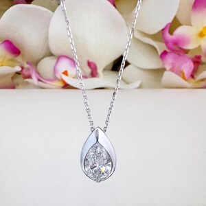 1.00 CTW Lab Grown Diamond Pear Shape Bezel Set Pendant Necklace 14K Solid Gold Dainty Layering Necklace #8829