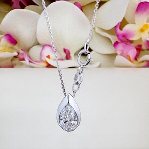 1.00 CTW Lab Grown Diamond Pear Shape Bezel Set Pendant Necklace 14K Solid Gold Dainty Layering Necklace #8829