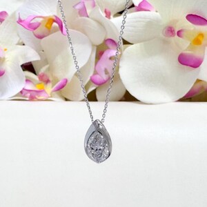 1.00 CTW Lab Grown Diamond Pear Shape Bezel Set Pendant Necklace 14K Solid Gold Dainty Layering Necklace #8829