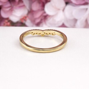 Chevron Lab Diamond Ring 14K Solid Gold , Matching Wedding Band , Unique Lab Grown Diamond Crown Stacking Ring , Ladies Pinky Ring #8838