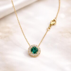14K Gold and Moissanite Pendant Necklace , Dainty Everyday Necklace , Moissanite Layering Wedding Necklace , April Birthstone Necklace #8853