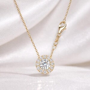 14K Gold and Moissanite Pendant Necklace , Dainty Everyday Necklace , Moissanite Layering Wedding Necklace , April Birthstone Necklace #8853