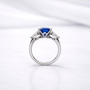 Cushion Cut Blue Sapphire Engagement Ring 14k Solid Gold, East West Blue Sapphire Ring, September Birthstone Ring #8854