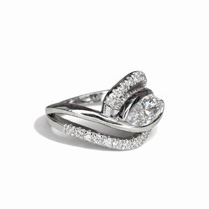 1 Carat East West Marquise Lab grown Diamond Ring 14K Solid Gold, Diamond Wrap Ring, Unique Engagement Ring, Statement Cocktail Ring #8879