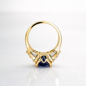 Cushion Cut Blue Sapphire Engagement Ring 14k Solid Gold, East West Blue Sapphire Ring, September Birthstone Ring #8854