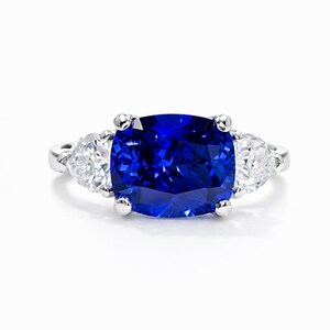Cushion Cut Blue Sapphire Engagement Ring 14k Solid Gold, East West Blue Sapphire Ring, September Birthstone Ring #8854