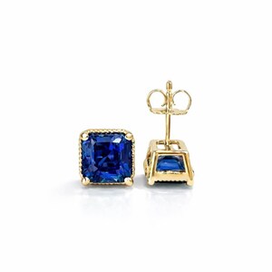 Radiant Cut Stud Earrings 14K Solid Gold, Birthstone Earrings #8878