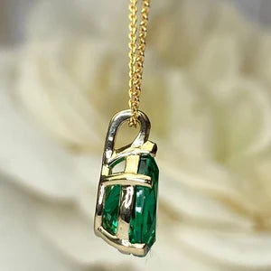 Pear Shape Emerald Pendant 10K Yellow Gold Necklace, Pear Shape Green Emerald Necklace For Ladies, Layering May Birthstone Jewelery, #8848