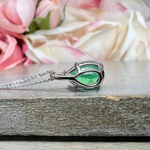 Pear Shape Emerald Pendant 10K Yellow Gold Necklace, Pear Shape Green Emerald Necklace For Ladies, Layering May Birthstone Jewelery, #8848