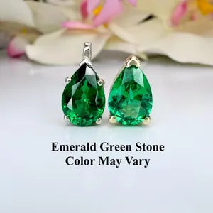 Pear Shape Emerald Pendant 10K Yellow Gold Necklace, Pear Shape Green Emerald Necklace For Ladies, Layering May Birthstone Jewelery, #8848