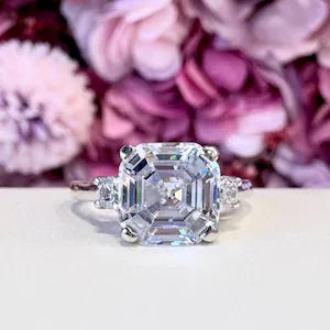 Asscher Cut Engagement ring 14K Solid Gold , Cubic Zirconia Wedding Ring #8801