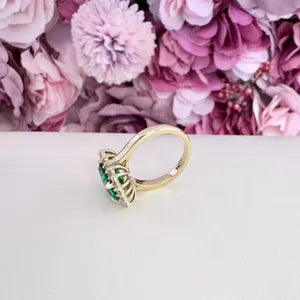 Emerald Cut Emerald Engagement Ring, Moissanite Halo, May Birthstone #8804