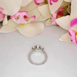 Moissanite Engagement Ring Bezel Set , Round Moissanite Three Stone Bezel Set Engagement Ring , Trendy Moissanite Ring For Women , #8813