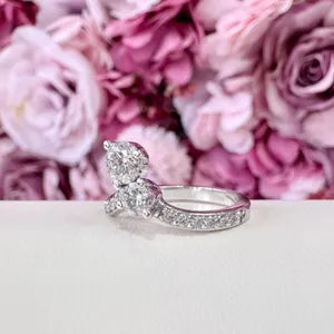 Lab Grown Diamond Pinky Ring , Diamond Chevron Ring , Curved Diamond wedding Band , Two Stone Lab Created Diamond Ring Everyday Ring #8815
