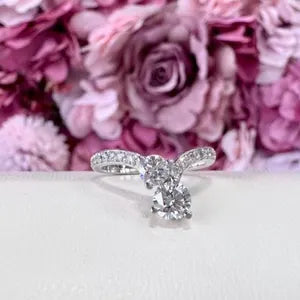 Lab Grown Diamond Pinky Ring , Diamond Chevron Ring , Curved Diamond wedding Band , Two Stone Lab Created Diamond Ring Everyday Ring #8815