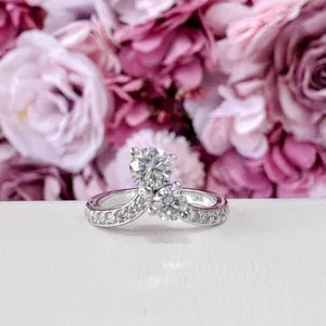 Lab Grown Diamond Pinky Ring , Diamond Chevron Ring , Curved Diamond wedding Band , Two Stone Lab Created Diamond Ring Everyday Ring #8815