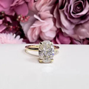2.00 CTW Oval Cut Lab Grown Diamond Engagement Ring with Hidden Halo in 14K Solid Gold , Simple Oval Lab Diamond Wedding Ring , #8820