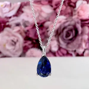 Pear Shape Blue Sapphire Pendant Necklace 14k Yellow Gold, Teardrop Sapphire Necklace, September Birthstone Necklace, Pear Necklace, #8821