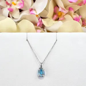 2.00 CTW Pear Shape Natural Swiss Blue Topaz Pendant Necklace , December Birthstone Pear Pendant 14K Solid Gold , Layering Necklace , #8808